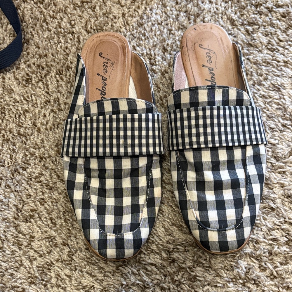 Free People Black and White Checkered Women's Mules